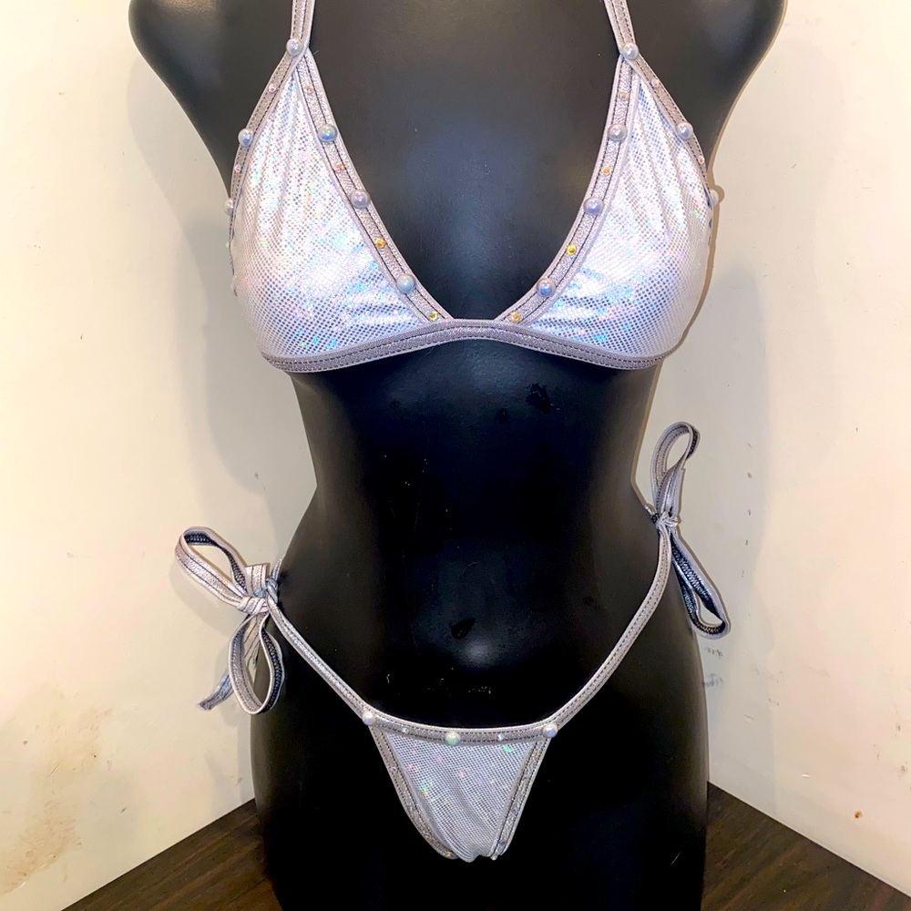 Silver w/Gray Exotic Dance/Stripper Bikini